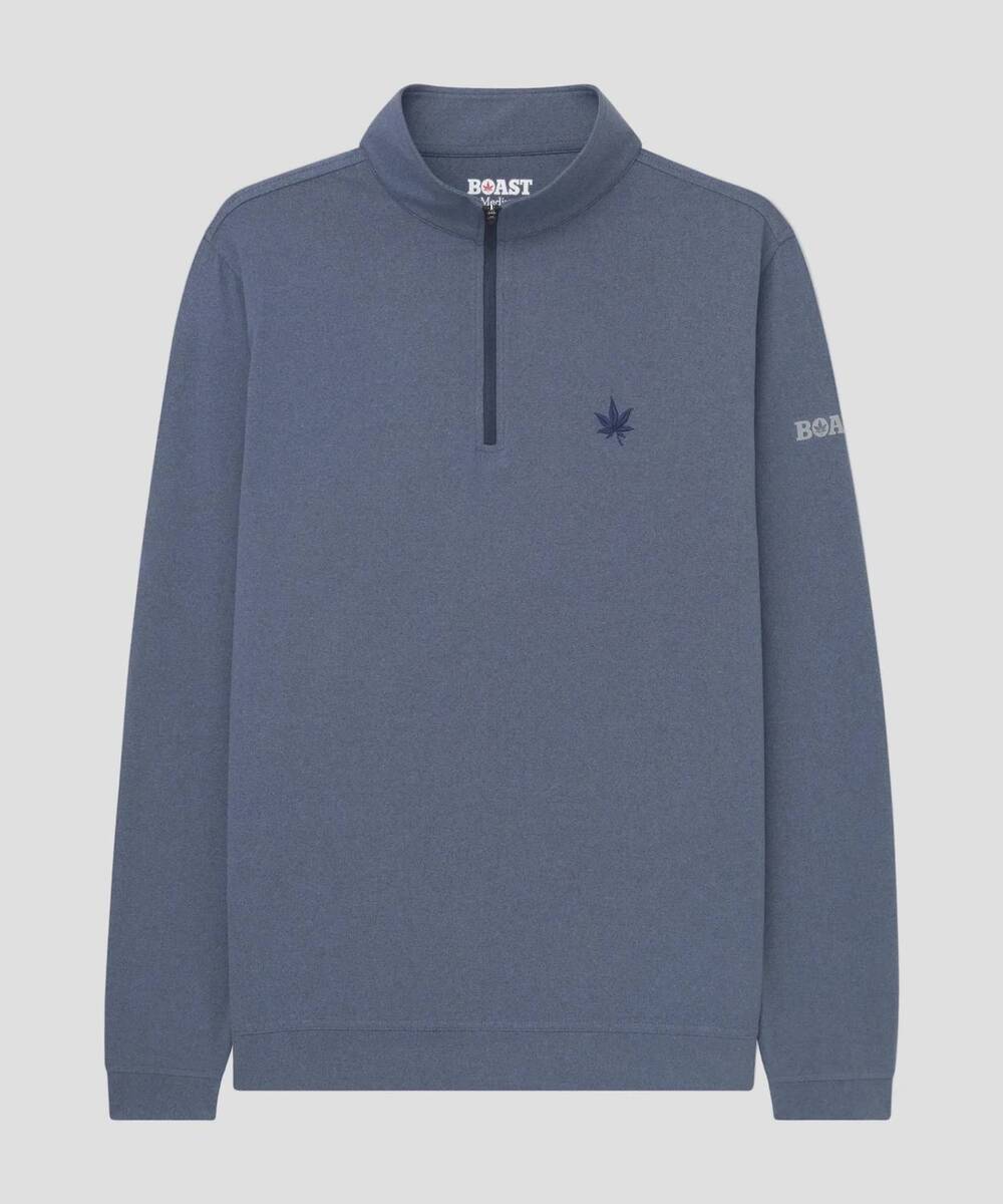 NEW BOAST men's greenwich quarter zip sweatshirt in vintage navy heather